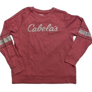 Cabelas Womens Logo Crewneck Mauve w Gray Worn Look Logo Size Med